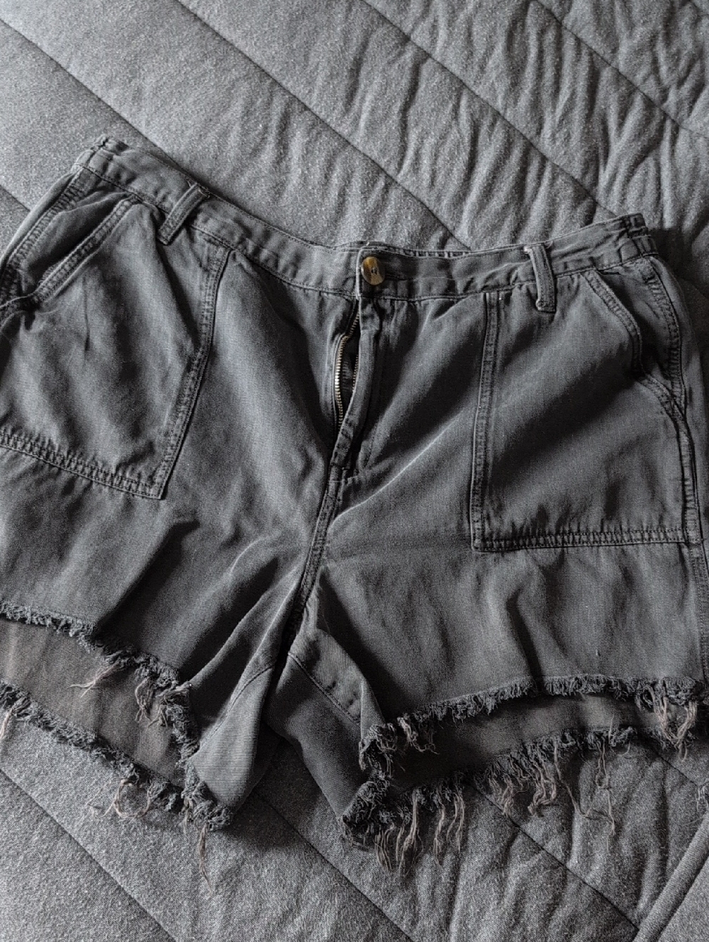 aerie Black Frayed Hem Denim Shorts